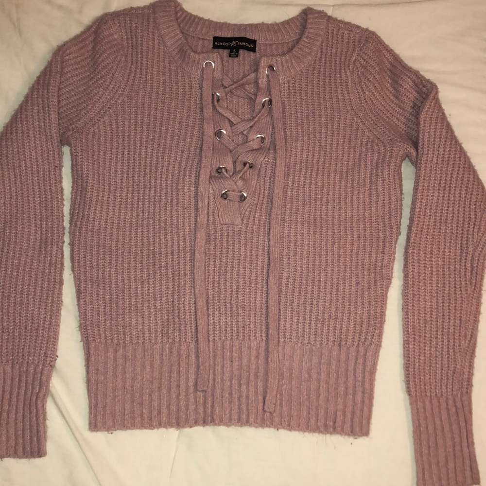 Pink Knitted Sweater Lace Up Size: S